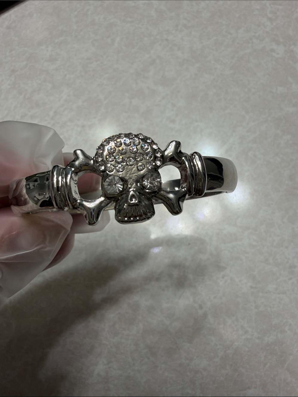 Silver Crystal Skull Bangle Bracelet - Women Jewelry